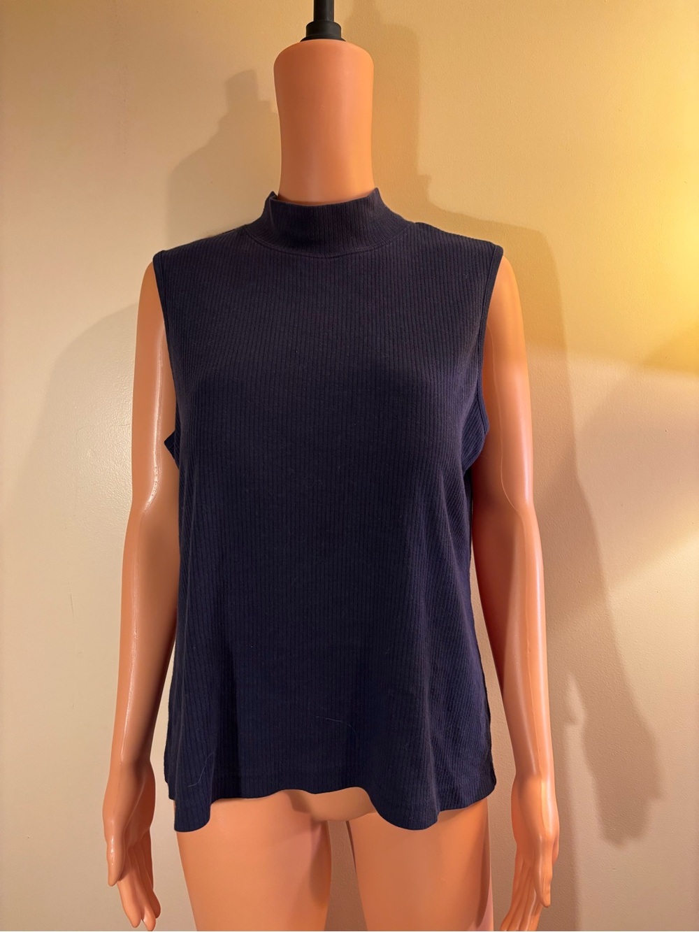 Vintage Sleeveless Mock Neck Tank Top - Navy